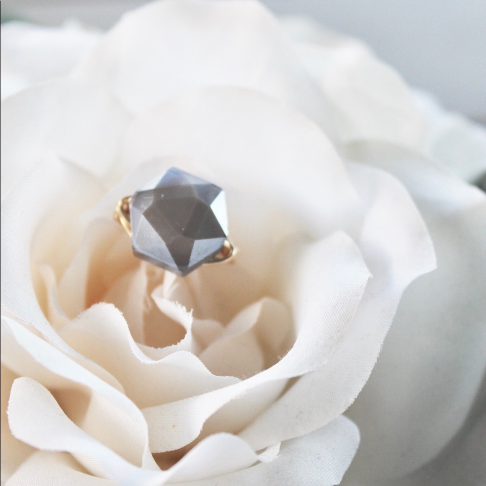 HANDMADE / Slate Gray Glass Hexagon Ring (J11) - Picture 2 of 5